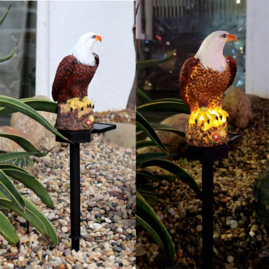 Solar Powered Eagle Warm White LED Garden Stake Light - Weatherproof Outdoor Lawn Pathway Garden Lighting