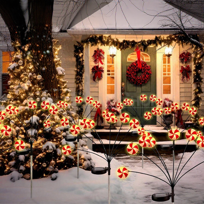 Solar Powered Festive Lollipop Warm White LED Stake Light - Weatherproof Outdoor Lawn Pathway Holiday Garden Lighting