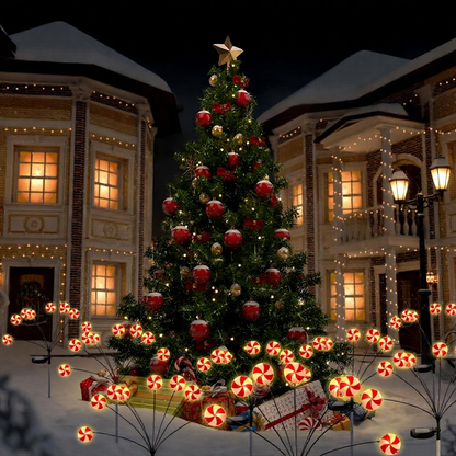Solar Powered Festive Lollipop Warm White LED Stake Light - Weatherproof Outdoor Lawn Pathway Holiday Garden Lighting