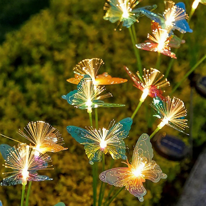 Solar Powered Fiber Optic Warm White LED Butterfly Stake Lights - Waterproof Outdoor Lawn Patio Garden Lighting