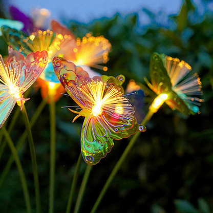 Solar Powered Fiber Optic Warm White LED Butterfly Stake Lights - Waterproof Outdoor Lawn Patio Garden Lighting