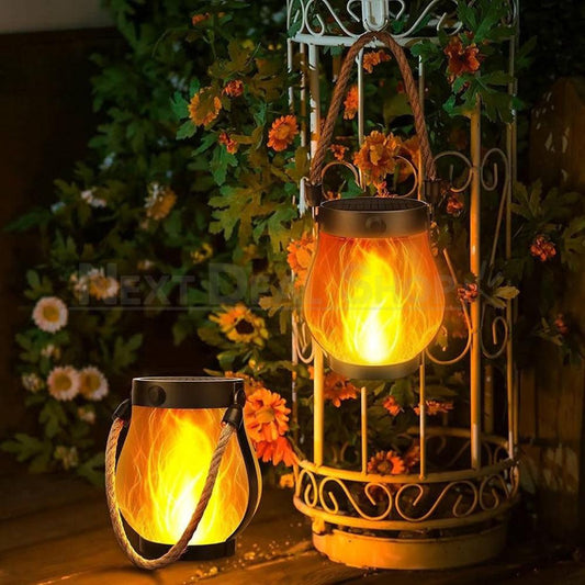Solar Powered Flickering Flame Effect LED Lantern  -  Waterproof Porch & Yard Lighting