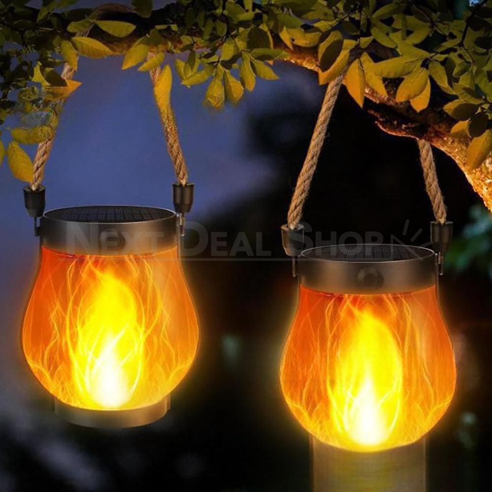 Solar Powered Flickering Flame Effect LED Lantern  -  Waterproof Porch & Yard Lighting