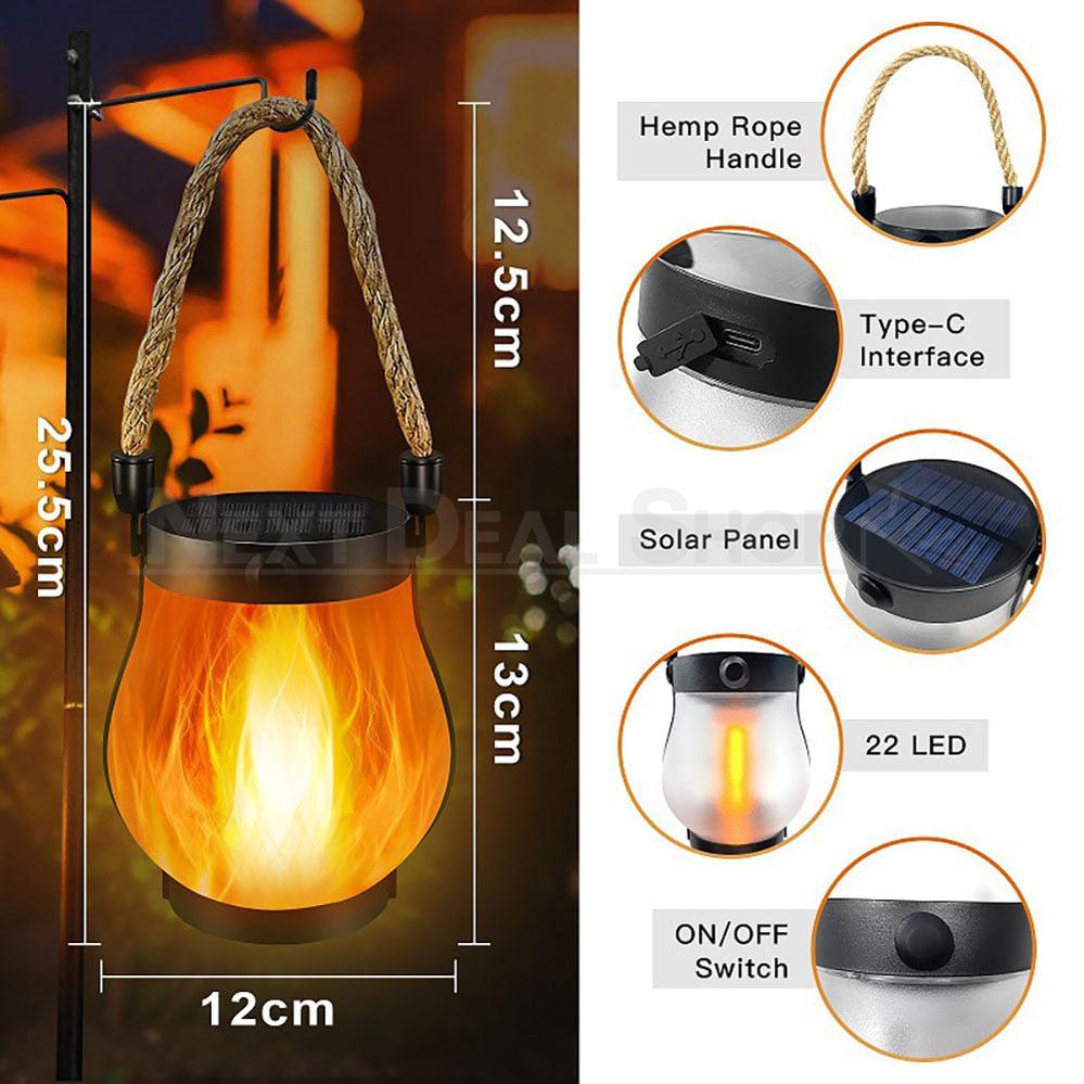 Solar Powered Flickering Flame Effect LED Lantern  -  Waterproof Porch & Yard Lighting