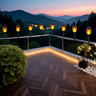 Solar Powered Flickering‑Flame Effect Zip‑Tie‑Mount Torch Light ‑ Weatherproof Fence Lighting