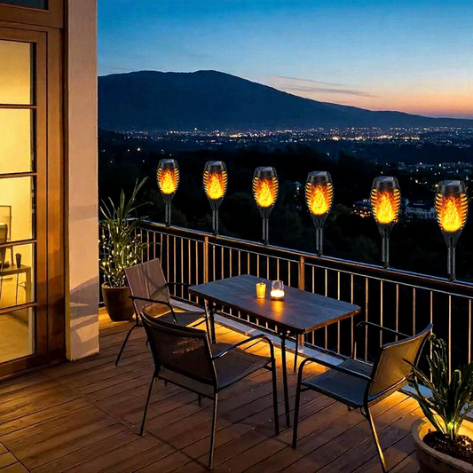 Solar Powered Flickering Flame Effect Zip Tie Mount Torch Light  -  Weatherproof Fence Lighting