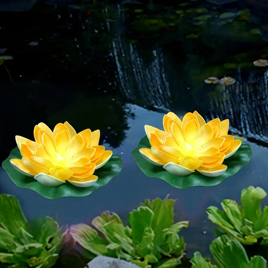 Solar Powered Floating Warm White LED Lotus Flower Lights - Waterproof Outdoor Pond Pool Garden Lighting