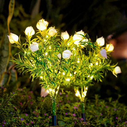 Solar Powered Gardenia Warm White LED Stake Light - Waterproof Outdoor Lawn Patio Garden Lighting