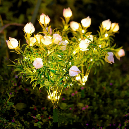 Solar Powered Gardenia Warm White LED Stake Light - Waterproof Outdoor Lawn Patio Garden Lighting