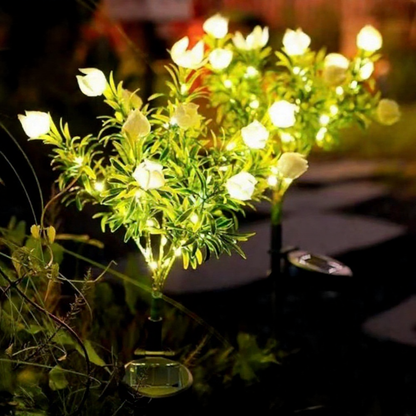 Solar Powered Gardenia Warm White LED Stake Light - Waterproof Outdoor Lawn Patio Garden Lighting