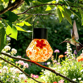 Solar Powered Hand‑Blown Glass Hummingbird Feeder ‑ Backyard Garden Wildlife Accessory