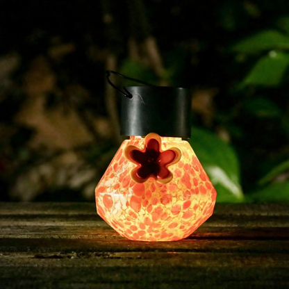Solar Powered Hand Blown Glass Hummingbird Feeder  -  Backyard Garden Wildlife Accessory