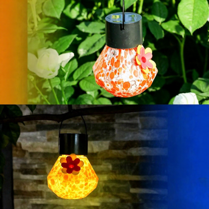 Solar Powered Hand Blown Glass Hummingbird Feeder  -  Backyard Garden Wildlife Accessory