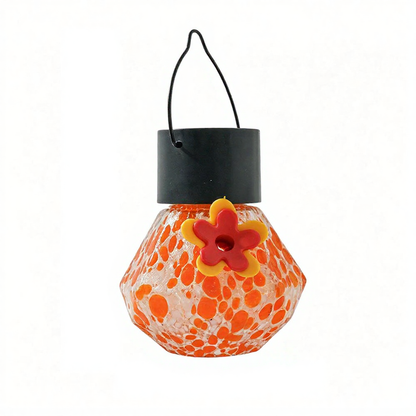 Solar Powered Hand Blown Glass Hummingbird Feeder  -  Backyard Garden Wildlife Accessory