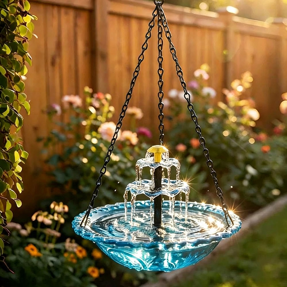 Solar Powered Hanging Cascade Bird Bath Fountain - 9.5-Inch, Garden Patio Decor-View 2-Next Deal Shop