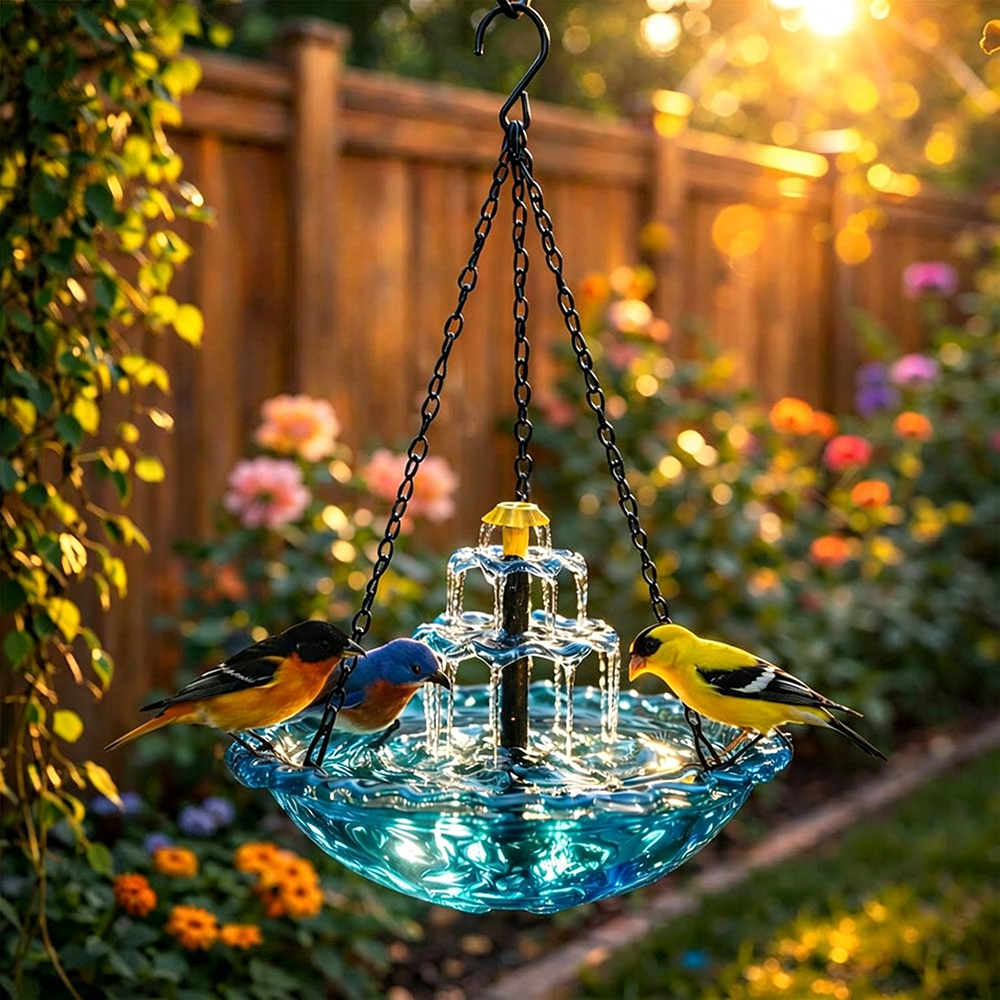 Solar Powered Hanging Cascade Bird Bath Fountain - 9.5-Inch, Garden Patio Decor-View 4-Next Deal Shop