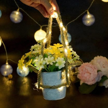 Solar Powered Hemp Rope LED String Lights - 14.7 ft, 50 LED, Home Holiday Garden Party Decor Lighting