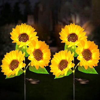 Solar Powered High-Efficiency Warm White LED Sunflower Stake Lights - Waterproof Flower Bed Pathway Lighting