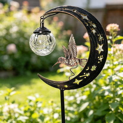 Solar Powered Hummingbird Moon Crackle Glass Ball Warm LED Stake Light - Waterproof Walkway Lighting-View 2-Next Deal Shop