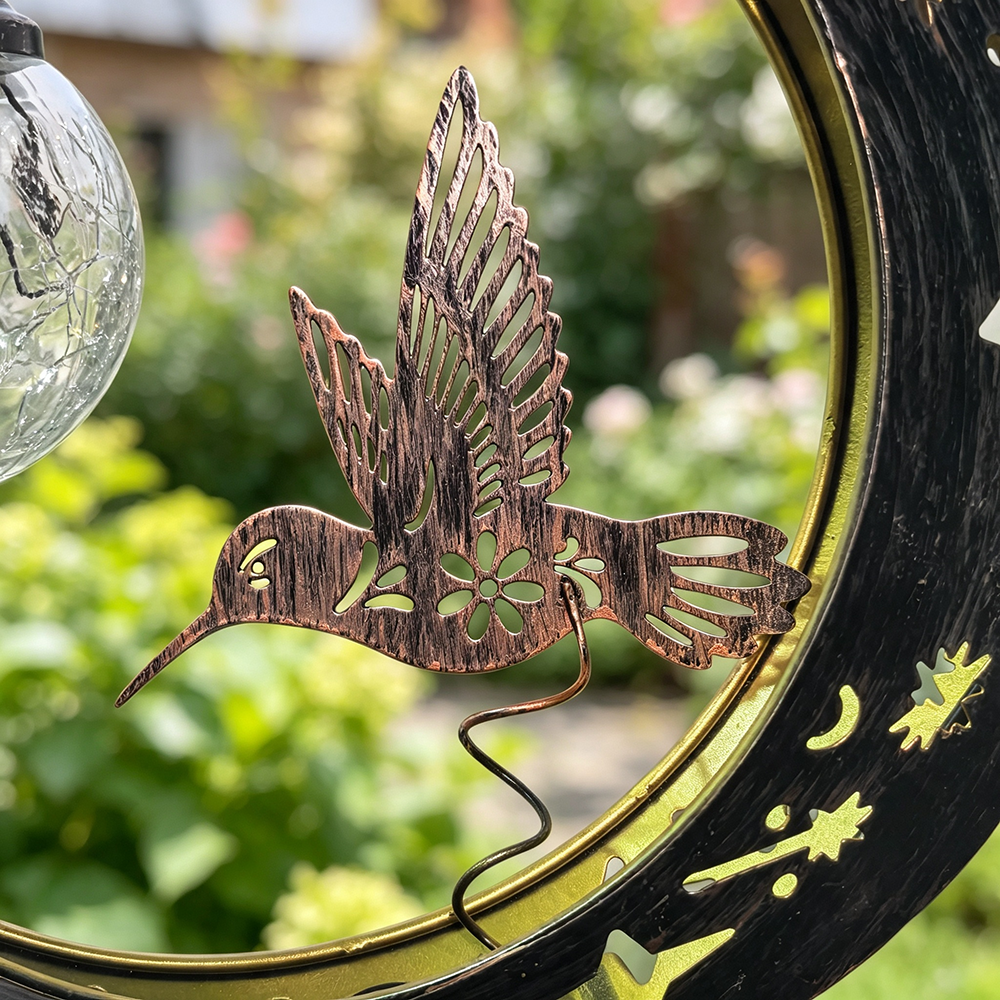 Solar Powered Hummingbird Moon Crackle Glass Ball Warm LED Stake Light - Waterproof Walkway Lighting-View 3-Next Deal Shop