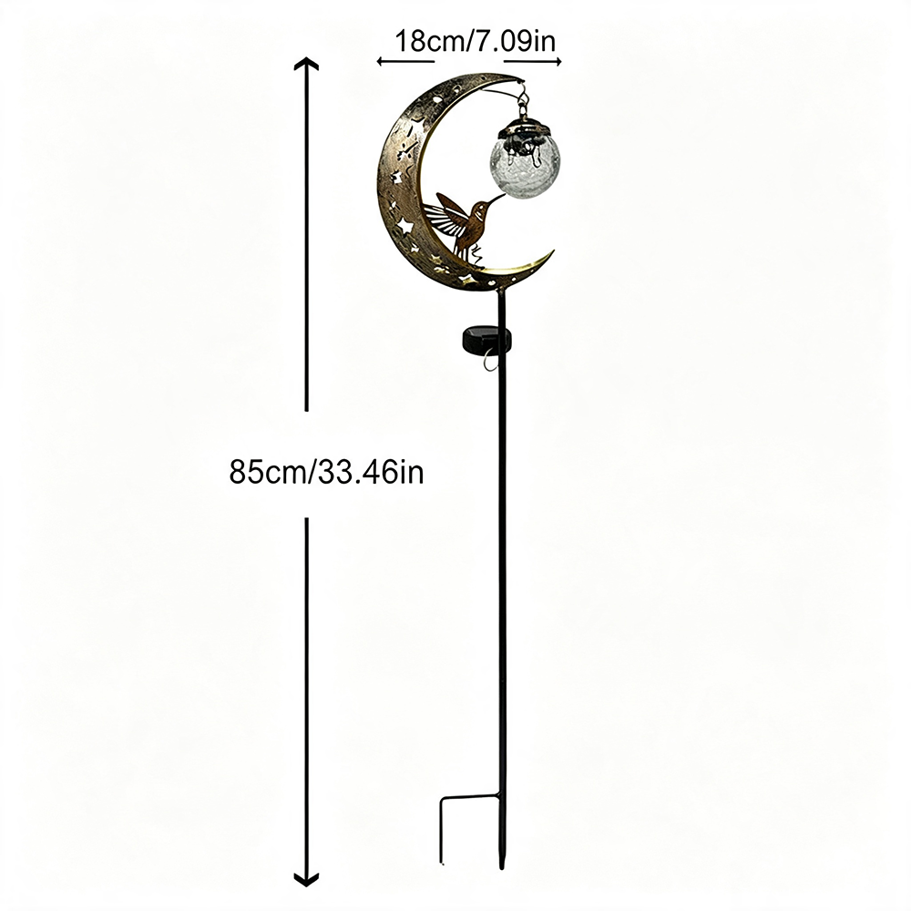 Solar Powered Hummingbird Moon Crackle Glass Ball Warm LED Stake Light - Waterproof Walkway Lighting-View 5-Next Deal Shop