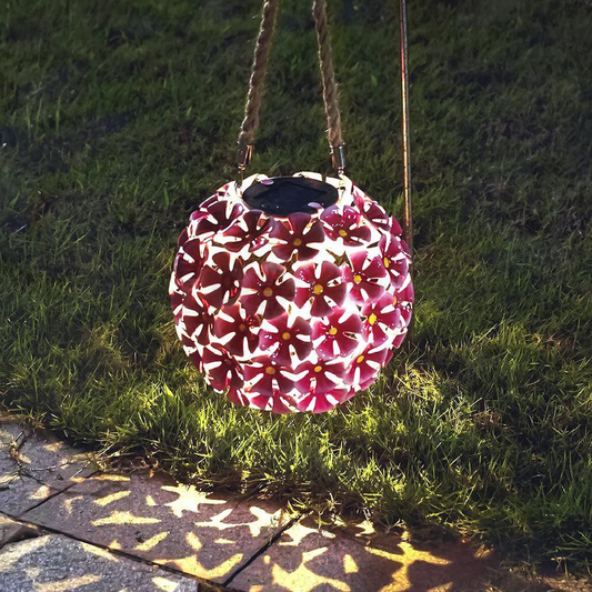 Solar Powered Iron Flower Ball Light - Weatherproof Yard Garden Patio Decor Lighting