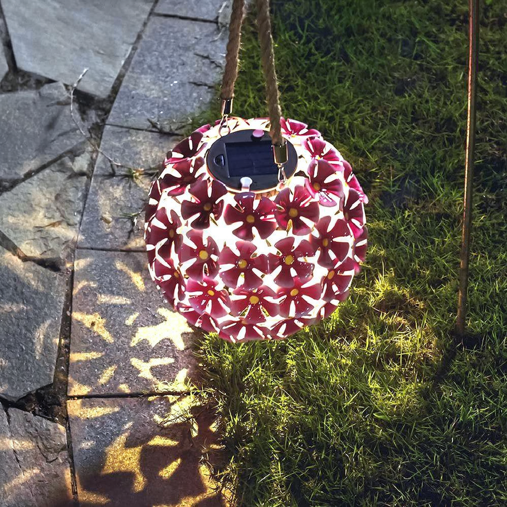 Solar Powered Iron Flower Ball Light - Weatherproof Yard Garden Patio Decor Lighting