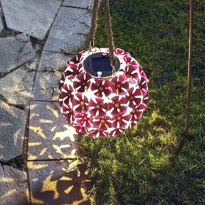 Solar Powered Iron Flower Ball Light - Weatherproof Yard Garden Patio Decor Lighting