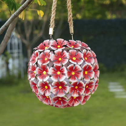 Solar Powered Iron Flower Ball Light - Weatherproof Yard Garden Patio Decor Lighting