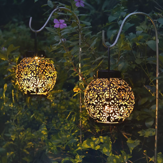 Solar Powered Iron Garden Lantern - Weatherproof Yard Garden Patio Backyard Outdoor Hanging Decor Lighting