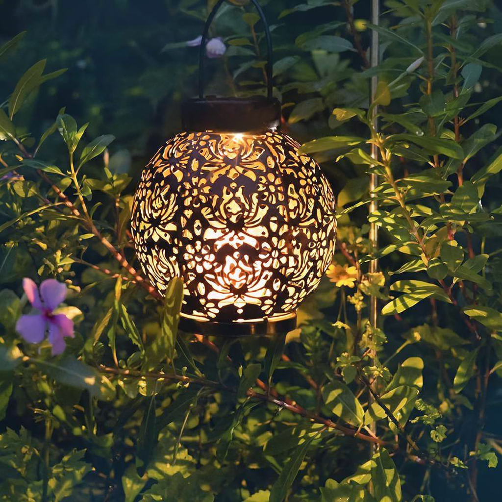 Solar Powered Iron Garden Lantern - Weatherproof Yard Garden Patio Backyard Outdoor Hanging Decor Lighting