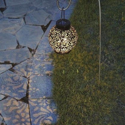 Solar Powered Iron Garden Lantern - Weatherproof Yard Garden Patio Backyard Outdoor Hanging Decor Lighting
