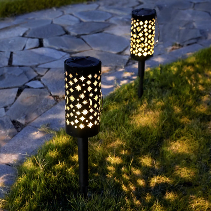 Solar Powered Iron Starry Warm White LED Stake Light - Weatherproof Outdoor Lawn Pathway Garden Lighting