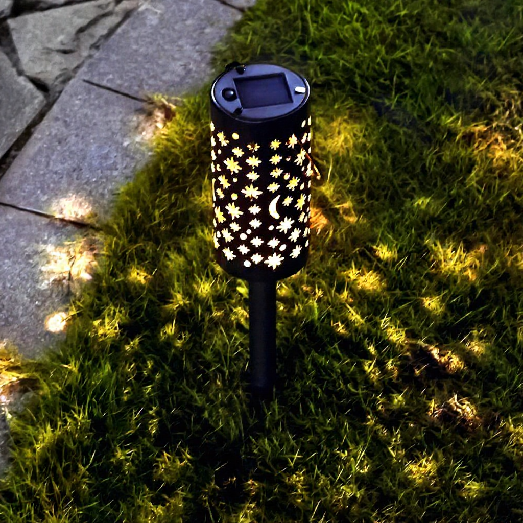 Solar Powered Iron Starry Warm White LED Stake Light - Weatherproof Outdoor Lawn Pathway Garden Lighting