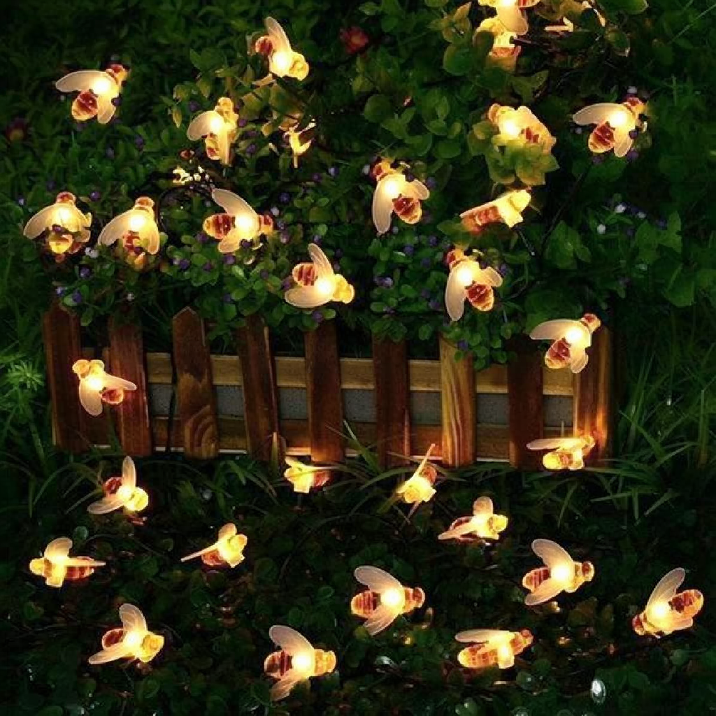 Solar‑Powered LED Bee String Lights - Home Yard Garden Patio Outdoor Decor Lighting