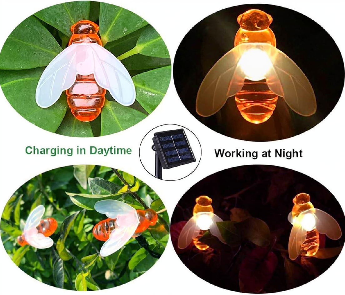 Solar‑Powered LED Bee String Lights - Home Yard Garden Patio Outdoor Decor Lighting