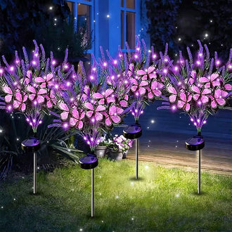 Solar Powered Purple LED Butterfly Lavender Stake Light - Weatherproof Garden Pathway & Lawn Lighting