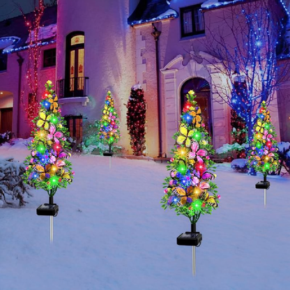 Solar Powered LED Butterfly Tree Stake Light - Weatherproof Yard Garden Flower Bed Lawn Outdoor Holiday Decor Lighting