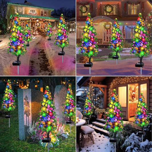 Solar Powered LED Butterfly Tree Stake Light - Weatherproof Yard Garden Flower Bed Lawn Outdoor Holiday Decor Lighting