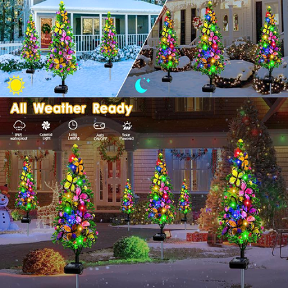 Solar Powered LED Butterfly Tree Stake Light - Weatherproof Yard Garden Flower Bed Lawn Outdoor Holiday Decor Lighting