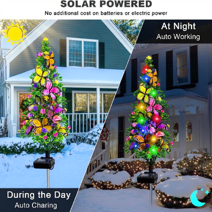 Solar Powered LED Butterfly Tree Stake Light - Weatherproof Yard Garden Flower Bed Lawn Outdoor Holiday Decor Lighting