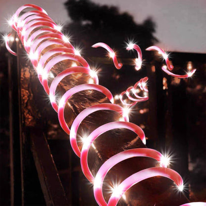 Solar Powered LED Candy Cane Rope Light - 16.4ft, Weatherproof Yard Garden Patio Xmas Holiday Outdoor Party Decor Lighting