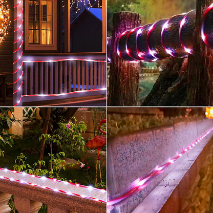 Solar Powered LED Candy Cane Rope Light - 16.4ft, Weatherproof Yard Garden Patio Xmas Holiday Outdoor Party Decor Lighting