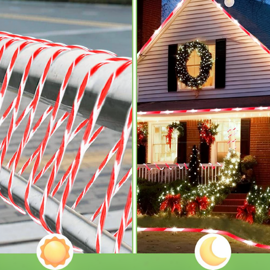 Solar Powered LED Candy Cane Rope Light - 16.4ft, Weatherproof Yard Garden Patio Xmas Holiday Outdoor Party Decor Lighting