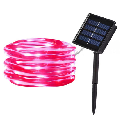 Solar Powered LED Candy Cane Rope Light - 16.4ft, Weatherproof Yard Garden Patio Xmas Holiday Outdoor Party Decor Lighting
