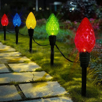 Solar Powered LED Christmas Bulb Stake Lights ‑ Weatherproof Lawn & Flower Bed Lighting