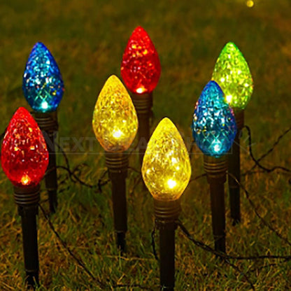 Solar Powered LED Christmas Bulb Stake Lights  -  Weatherproof Lawn & Flower Bed Lighting