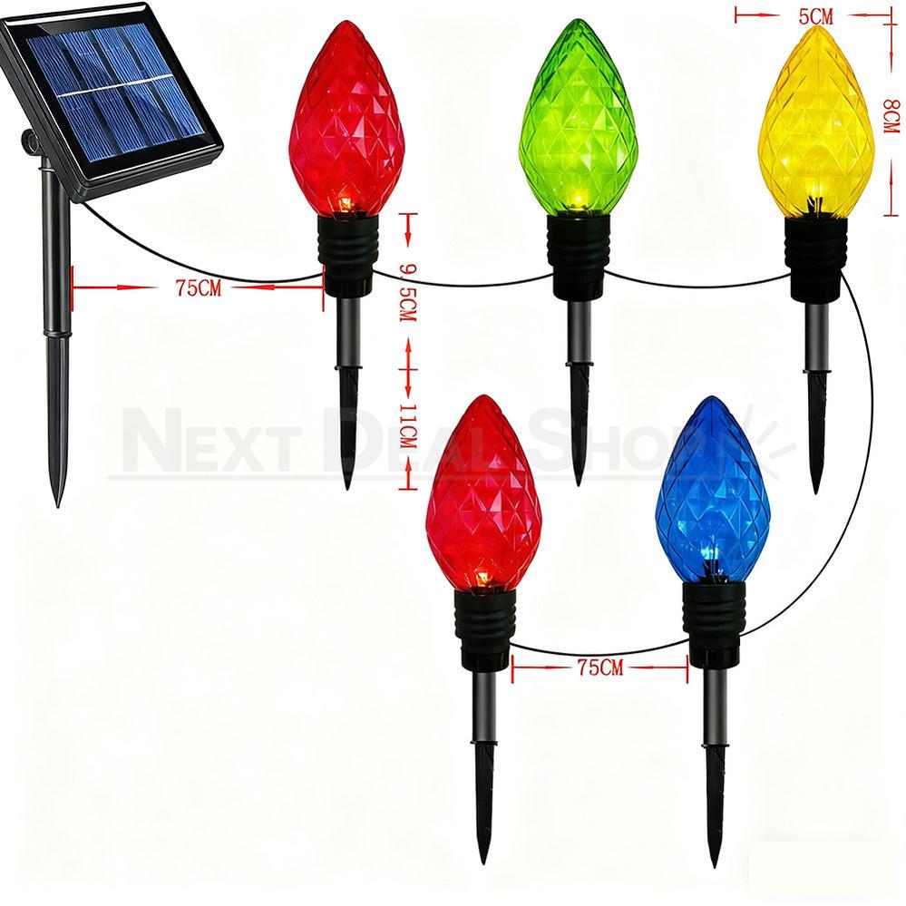 Solar Powered LED Christmas Bulb Stake Lights  -  Weatherproof Lawn & Flower Bed Lighting