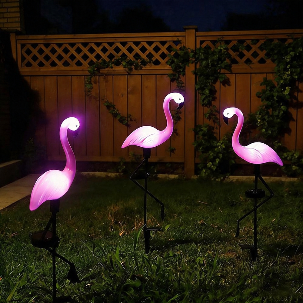 Solar Powered LED Flamingo Garden Stake Light  -  Weatherproof Flower Bed & Yard Lighting