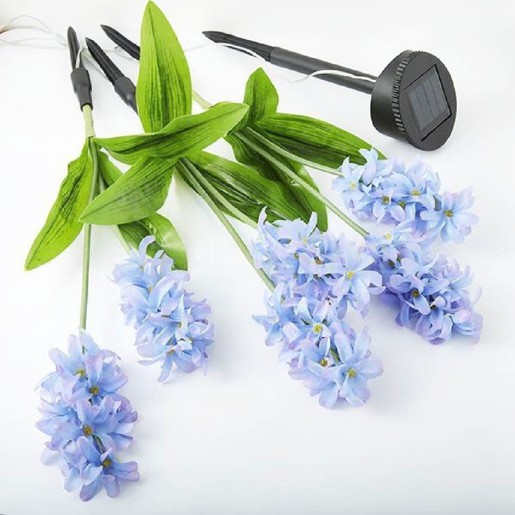 Solar Powered LED Hyacinth 3 Piece Stake Set - Weatherproof Yard Garden Flower Bed Outdoor Decor Lighting